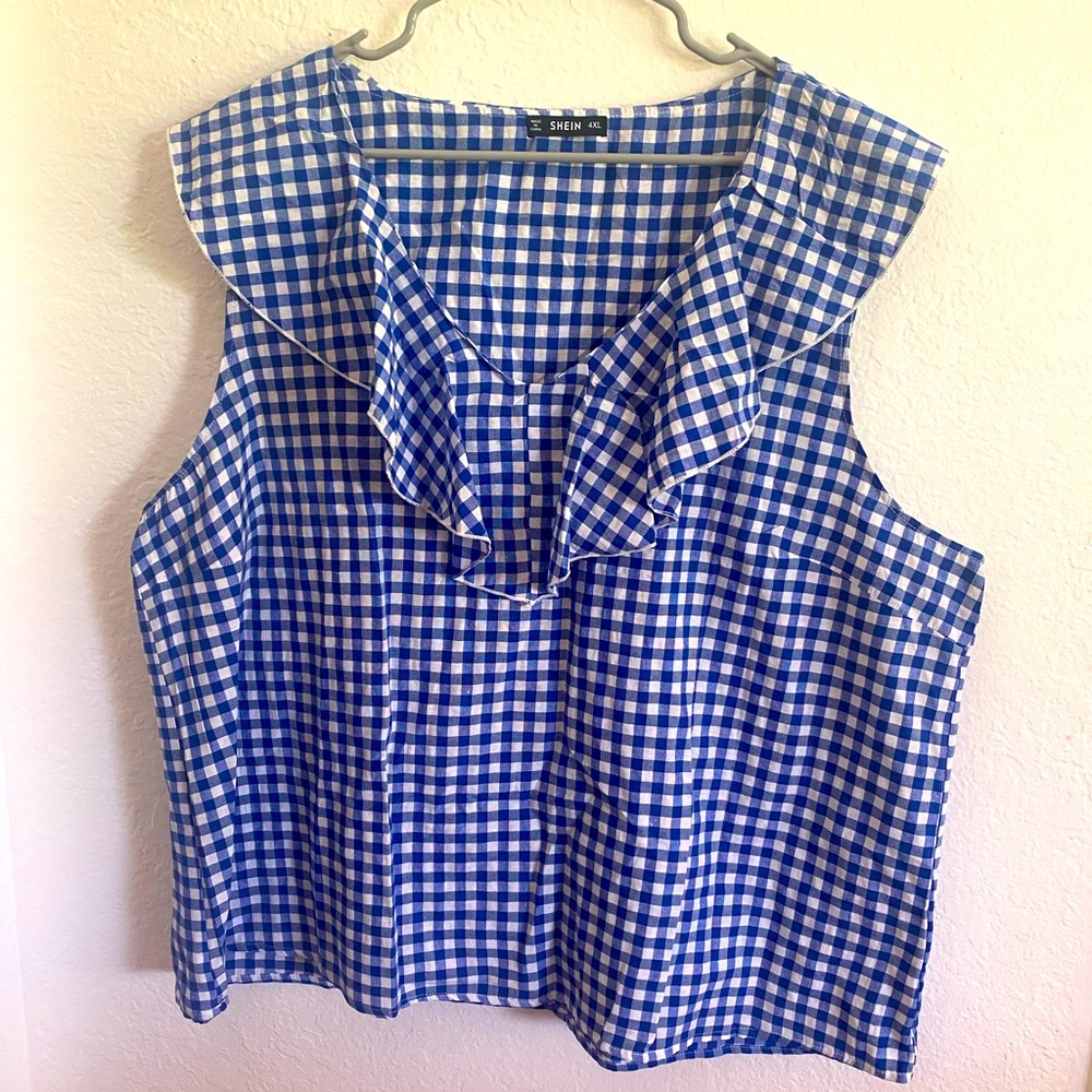 Shein Plaid V-neck Blouse